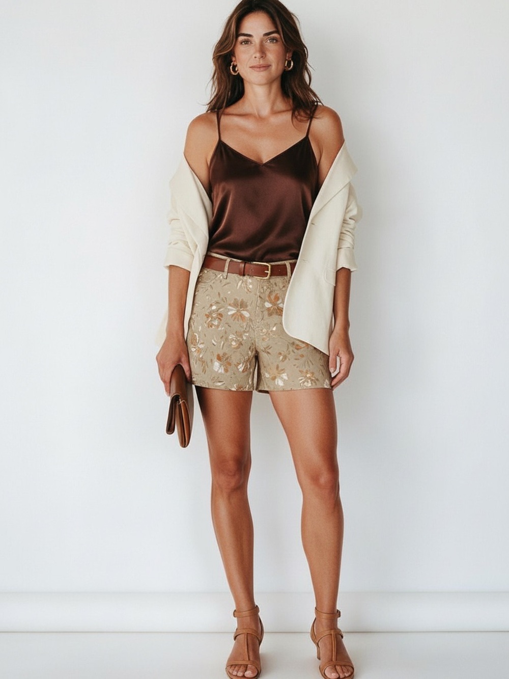 Bandolino Lisbeth Floral Earthy Cottagecore Shorts in Beige Size 16 EUC